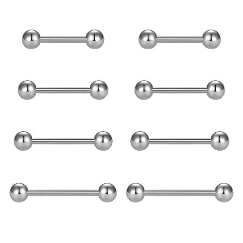 VCMART Nipple Rings Tongue Rings Stainless Steel 14G Straight Barbells Piercing Jewelry 12mm,14mm,16mm,18mm - color: 1 -silver