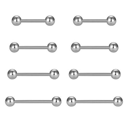 VCMART Nipple Rings Tongue Rings Stainless Steel 14G Straight Barbells Piercing Jewelry 12mm,14mm,16mm,18mm - color: 1 -silver