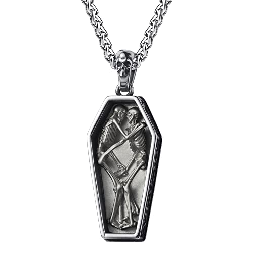 Skull Necklace for Men Stainless Steel Gothic Punk Emo Biker Necklace Jewelry for Men 60cm - style: Retro Coffin Skull