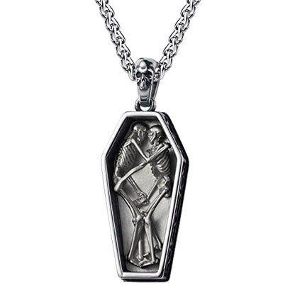 Skull Necklace for Men Stainless Steel Gothic Punk Emo Biker Necklace Jewelry for Men 60cm - style: Retro Coffin Skull
