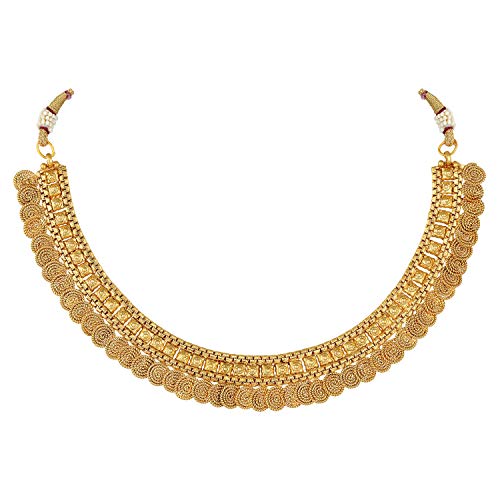 Aheli Bollywood Traditional Gold Tone Short Necklace Earrings Jewelry Set Gift for Women Wedding Party Ethnic Fashion Wear - color: Gold 5