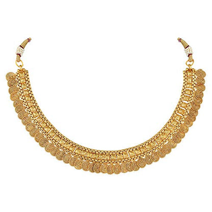 Aheli Bollywood Traditional Gold Tone Short Necklace Earrings Jewelry Set Gift for Women Wedding Party Ethnic Fashion Wear - color: Gold 5