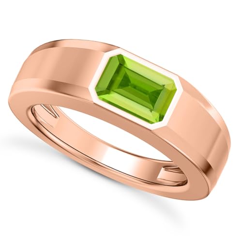 1CT - 3CT Gemstone Signet Pinky Ring - Emerald Cut Gem Pinky Ring White Yellow Rose 10K 14K 18K Gold Sterling Silver Mens Gem Signet Rings for Anniversary Fathers Day - style: Peridot