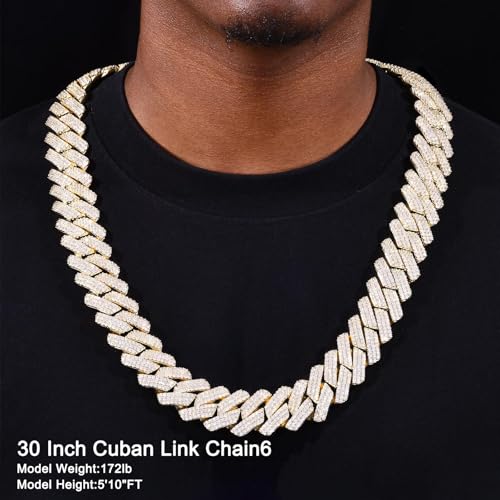 Ucciyo 30MM/25MM Cuban Link Chain for Men, Luxury Iced Out Diamond Chain | Luxurious Diamond-Simulated, Large Miami Cuban Style, 18K Gold Plated - color: 25MM-Gold, size: 30 Inch
