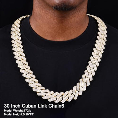 Ucciyo 30MM/25MM Cuban Link Chain for Men, Luxury Iced Out Diamond Chain | Luxurious Diamond-Simulated, Large Miami Cuban Style, 18K Gold Plated - color: 25MM-Gold, size: 30 Inch