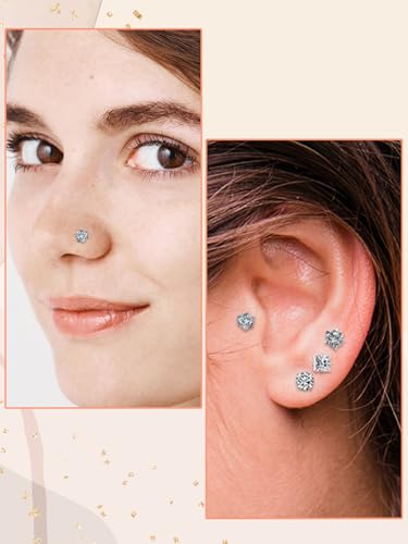 PiercingJ 2-4pcs 16g 316L Stainless Steel 3mm Cubic Zirconia Labret Monroe Lip Ring/Tragus/Helix Earring,6-12mm Bar Length - style: 3mm zirconia round / 6mm bar