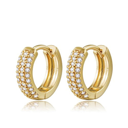 Dainty 14K Gold Plated Hoop Earrings for Women Small Gold Hoop Earring for Womens with Round Cubic Zirconia Lightweight Huggie Hoops Earring for Womens