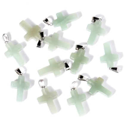 12PCS Natural Stone Cross Pendant Gemstone Charms Bulk for Jewelry Making | Healing Crystal Quartz Chakra Reiki Gemstone Pendants Charms Bulk for Necklace Craft - color: Green Aventurine Cross