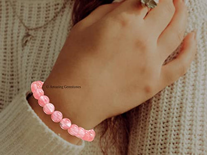 Amazing Gemstone Cherry Quartz Crystal Bracelet for Women Men's Gifts - Protection Healing Crystal Bracelet - 8mm Gemstone Beaded Stretchable Bracelet Pulseras Para Hombres Mujer Stocking Stuffers Mothers Day Gift - color: Cherry Quartz