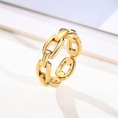 VNOX 18K Gold Plated/Silver Stainless Steel Cuff Link Ring for Women - color: Gold Plated-Link