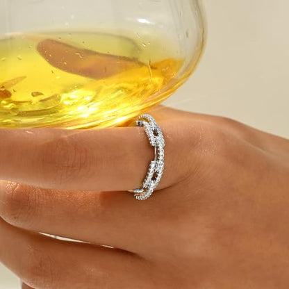 Adjustable Rings for Women 18K Gold Plated daisy Flower Butterfly Ball Cubic Zirconia Rings Dainty Open Stacking Ring - color: Hollow Out CZ-White Gold