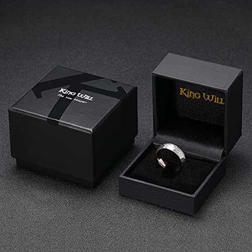 King Will Men's Tungsten Carbide Wedding Ring Hammered Groove Wedding Band Mens Two Tone Engagement Ring for Men and Women Matte Brushed Finish Comfort Fit - color: A 6MM Rose Gold-Silver