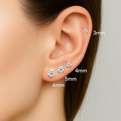 14k Yellow Gold Solitaire Round Cubic Zirconia Stud Earrings - Pushbacks - style: 6mm