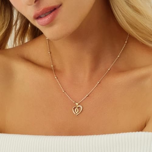Cicy Bell Womens Heart Initial Necklace 18k Gold Plated | Personalized Letter Pendant, 17.7'' with 2'' Extender - color: Style 2-Q-Gold