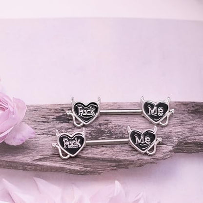 VERAMI 14G 16G Bat Devil Heart Nipple Rings Stainless Steel Heart Nipple Barbell Rings Tongue Rings Body Piercing for Women Men - color: BLACK-RED