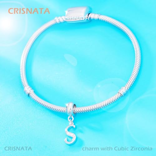 26 Letter Pendant Charms, Polished 925 Sterling Silver Complete Initial A-Z Dangling CZ Stone Alphabet Beads, fits European Bracelet Necklace, Gift for Mother/Father/Daughter/Son/Sister/Aunt - color: Letter S CZ Pendant Charm