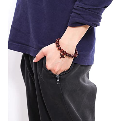 Eigso 6-8mm Wood Beads Bracelet Prayer Beads for Meditation Buddha Tibetan Bracelet for Men and Women - color: B3:10MM Bloody Wood