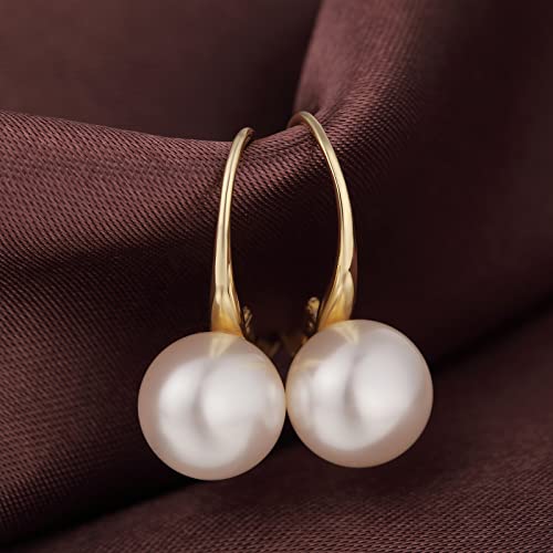 Pearl Earrings for Women Pearl Leverback Earrings 925 Sterling Silver - color: B4-yellow
