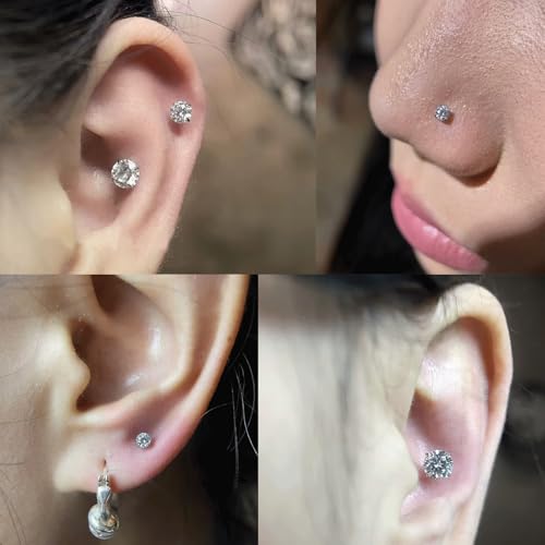 Threadless Bar G23 Titanium 20G 16G 18G Replacement Post Bar Flat Back Stud Earrings for Helix Cartilage Lobe Medusa Labret Nose Tragus Conch Piercing Jewelry - size: 20g 5mm, style: Disc 4mm,2Pcs Threadless Bars