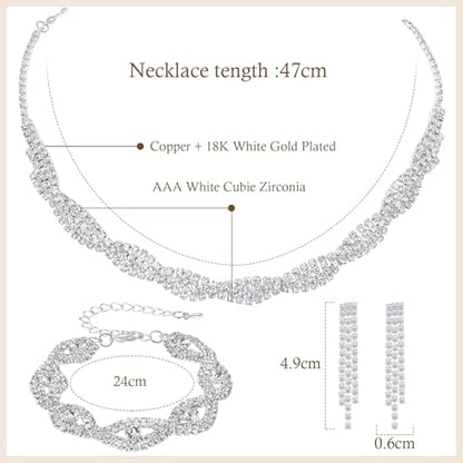 3PCS Silver Wedding Jewelry Set for Women Brides Rhinestone Necklace Earrings Bracelet Bridal Wedding Jewelry Sets for Bridesmaid Prom Costume Accessories Jewelry - color: 3#
