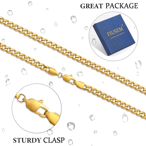 Fiusem 3.5mm Cuban Link Chains for Men, Silver Tone/Black/14K Gold Plated Stainless Steel Necklace Chain, Mens Necklace 16, 18, 20, 22, 24, 26, 28 Inch - size: 18 inches, style: c.3.5mm width-gold plated