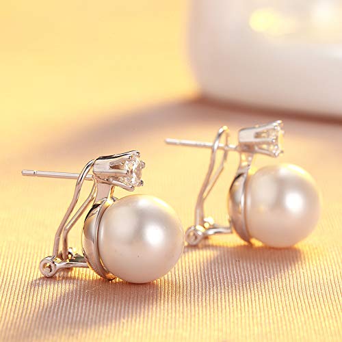 Han han Pearl Stud Earrings for Women 925 Sterling Silver, Pearl Jewelry Gift for Women 8MM-13MM - style: A- Large Pearl Studs 10mm