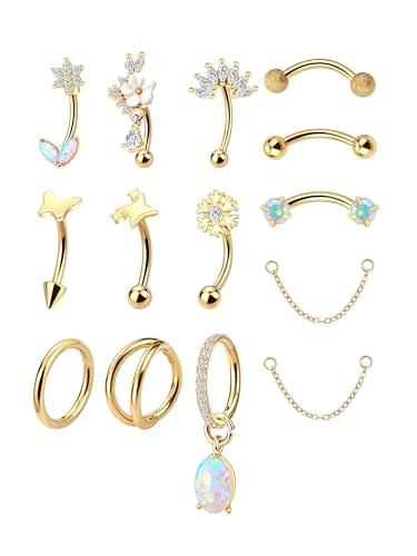 Xpircn Rook Daith Eyebrow Piercing Jewelry 16G Stainless Surgical Steel Curved Barbell Eyebrow Rings Vertical Labret Lip Piercing Jewelry Rook Daith Earrings for Women Men