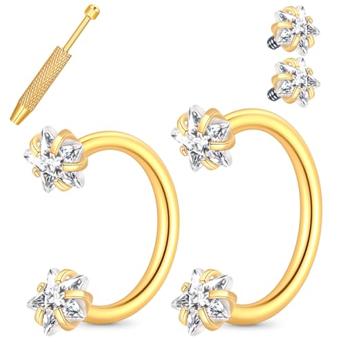 Xpircn 18G 7mm 8mm Nose Rings For Women Men Horseshoe Nose Rings Hoops Horseshoe Septum Lip Eyebrow Helix Daith Ear Nose Piercings - color: Gold Star, size: 18G 7mm 8mm