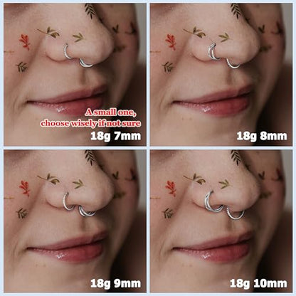 BodyBonita 3pcs Nose Rings Hoops - Double Hoop Nose Ring 14/16/18/20G Hinged CZ Piercing Jewelry Septum Clicker Rings Cartilage Earring Helix Rook Tragus Daith 7mm/8mm/9mm/10mm - color: Silver, size: 18 gauge(1.0mm)-9mm