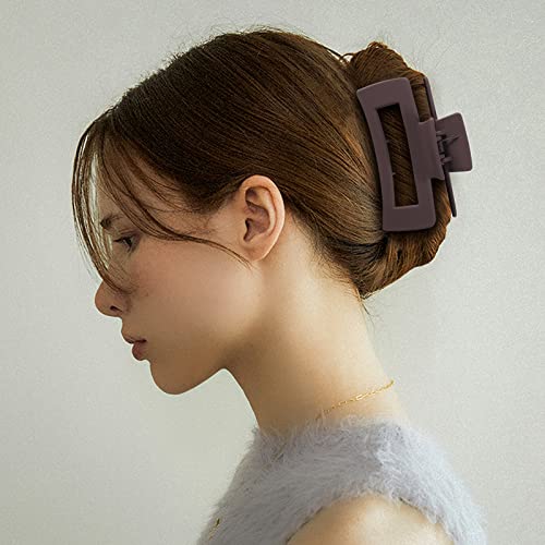Mandydov 8 Pcs Large Hair Claw Clips 4.1" Non-slip Big Square Matte Hair Claw Clip Black Grey Claws for Women, Strong Hold for Thick Thin Hair - color: Black