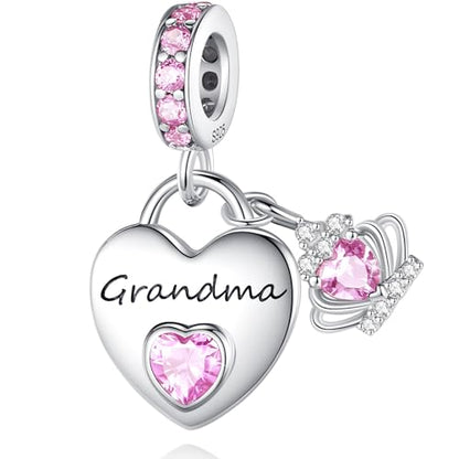 Family Charms for Charms Bracelet: 925 Sterling Silver Heart Dangle Charms for Bracelets and Necklaces, Birthday Mother's Day Christmas Jewelry Gifts For Women. - color: Grandma