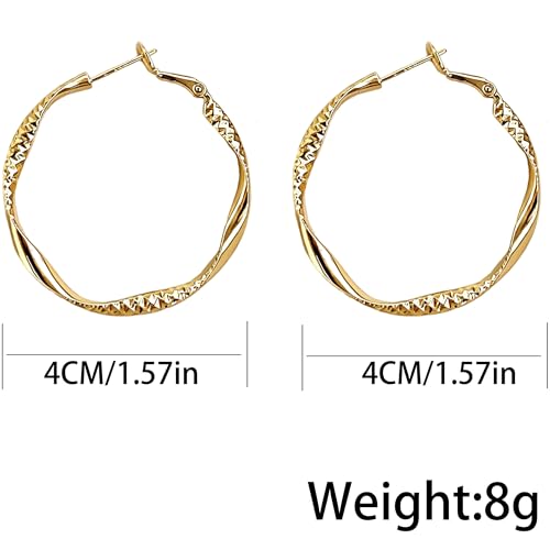 Women's Gold and Silver Twisted Hoop Earrings, 14K Gold Plated Textured Earrings, Hypoallergenic Lightweight Fashion Jewelry, Suitable for Daily Wear, Party, Wedding or as a Gift for Women - color: Gold