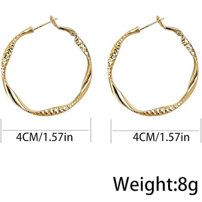 Women's Gold and Silver Twisted Hoop Earrings, 14K Gold Plated Textured Earrings, Hypoallergenic Lightweight Fashion Jewelry, Suitable for Daily Wear, Party, Wedding or as a Gift for Women - color: Gold
