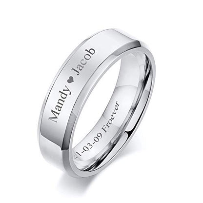 VNOX Customize Personalized Name Date Stainless Steel Simple Polished Finish Wedding Band Engagement Rings for Men Women,Size 6 - color: 6MM-Silver-Customize