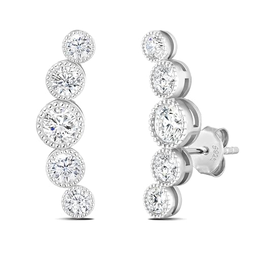 Moissanite 20mm Butterlfy/Flower/Leaf/Bezel Crawler Stud Earrings for Women, 925 Sterling Silver with Gold Plated, Hypoallergenic Cartilage Earrings, Valentines Birthday Anniversary Wedding Gift - color: Bezel Setting - Millgrain - White Gold