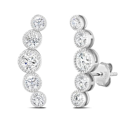 Moissanite 20mm Butterlfy/Flower/Leaf/Bezel Crawler Stud Earrings for Women, 925 Sterling Silver with Gold Plated, Hypoallergenic Cartilage Earrings, Valentines Birthday Anniversary Wedding Gift - color: Bezel Setting - Millgrain - White Gold