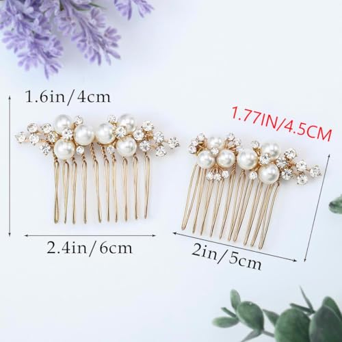 Asooll Gold Wedding Pearl Hair Comb Bride Crystal Hairpiece Bridal Rhinestone Hair Clip Hair Accessories for Women (Set of 2) (A-Gold) - color: A-Gold