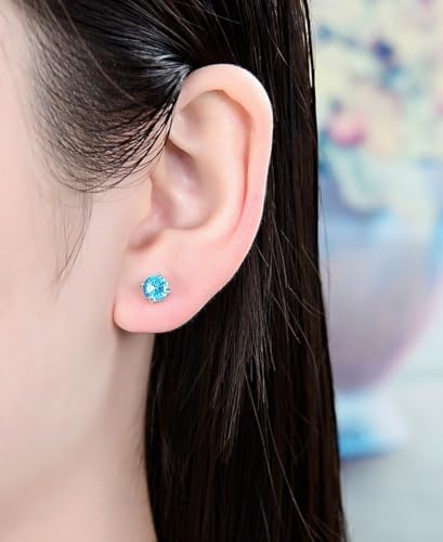 Adabele Authentic Sterling Silver Birthstone Stud Earrings 6mm 8mm Cubic Zirconia Imitation Diamond Gemstone Hypoallergenic Nickel Free Tarnish Resistant Women Fine Jewelry - color: March, size: 6mm/0.84 Carat