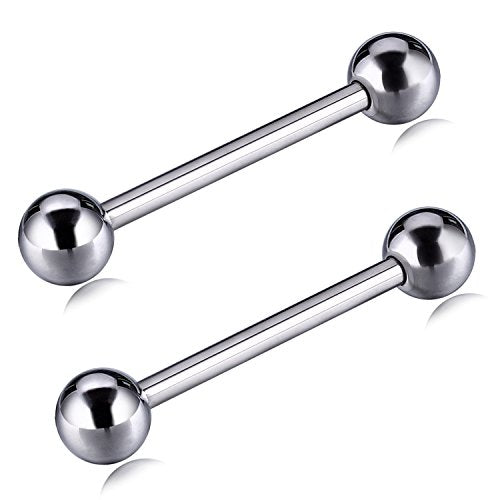 PEAKLINK Internally Threaded Nipple Rings Titanium Nipple Bars Piercing Jewelry 1 Pair Tongue Rings Eyebrow Jewelry Bridge Piercings - color: Silver Nipple Straight Barbell