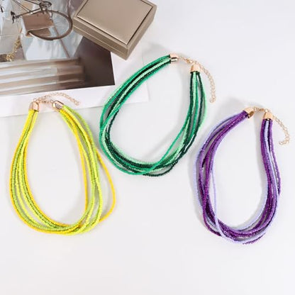 Colorful Multi-layered Seed Beaded Necklace Choker For Women Bohemian Handmade Crystal Stone Gemstone Hawaiian Necklace Holiday Birthday Summer Beach Jewelry Gift - color: Yellow