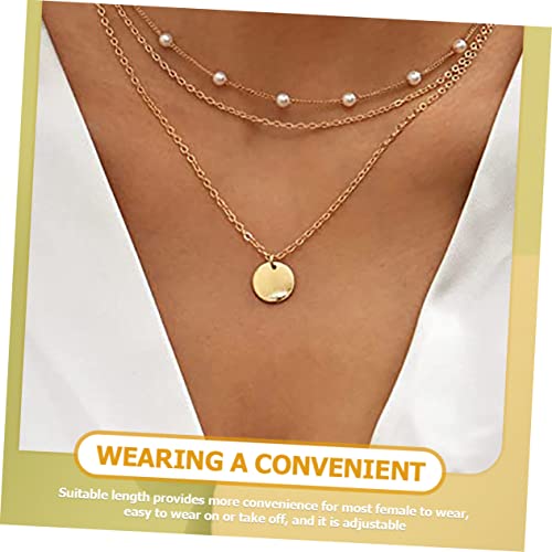 Layered Pearl Clavicle Necklace for Women Geometric Triple Strand Neck Chain Adjustable Dainty Jewelry for Everyday Wear