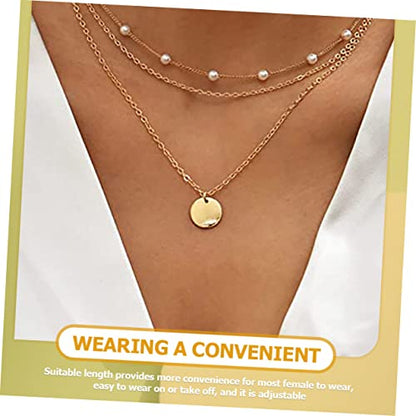 Layered Pearl Clavicle Necklace for Women Geometric Triple Strand Neck Chain Adjustable Dainty Jewelry for Everyday Wear