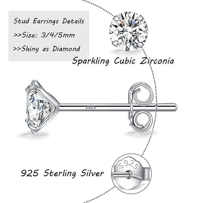 MASOP VOGU 3-5mm Sterling Silver Stud Earrings Set 14K White Gold Plated Hypoallergenic Tiny Round Cut CZ Cubic Zirconia Simulated Diamond Cartilage Studs for Women Men - color: A# 3Pairs(3/4/5mm)