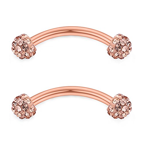 SCERRING 16 Gauge 10mm Curved Barbell Eyebrow Belly Lip Tragus Ring Piercing Jewelry - color: 6PCS - Rose Gold