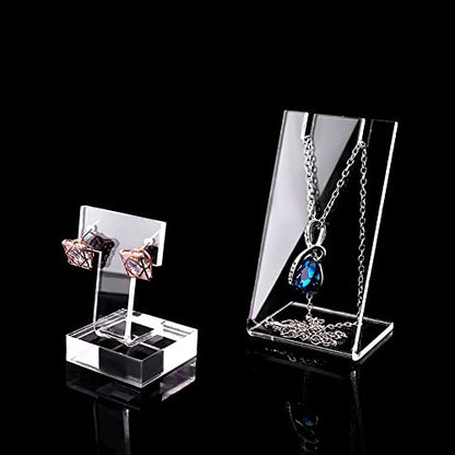 4 Pcs Clear Acrylic Jewelry Display Stands Single Pair Earring Holders L Shape Necklace Display Racks Small Ear Stud Organizer