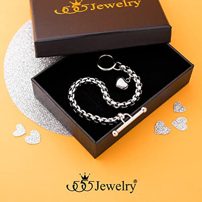 555Jewelry Stainless Steel Toggle Box Link Chain Heart Charm Bracelet for Women & Girls - color: Silver