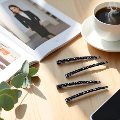 4Pcs Black Rhinestone Bobby Pins, Black Bobby Pins，Sparkly Crystal Diamond Hair Pins for Women, Metal Decorative Hair Barrettes for Decoration Hair Accessories