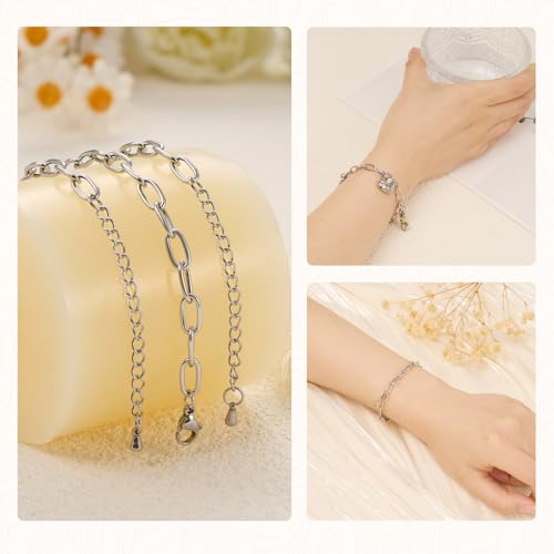 KYUNHOO 10pcs Charm Bracelet Chain Bulk Silver Paper Clip Jewelry Links | Stainless Steel Chains for Jewelry Making Paperclip Chain Bracelet for Men Women DIY Crafts Jewelry Findings - color: round paperclip silver