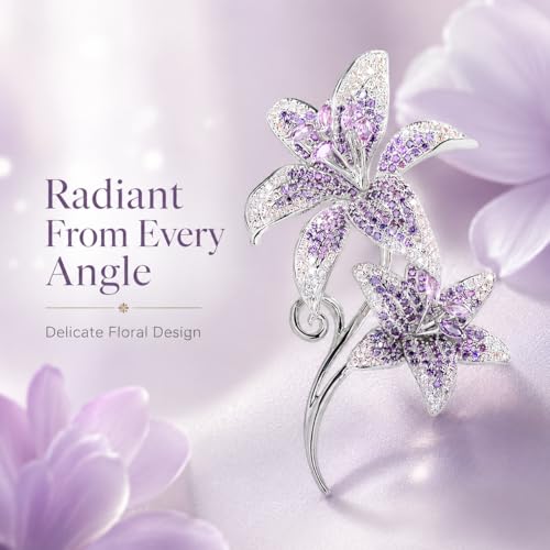 Flower Brooch for Women Rhinestone Pearl Zirconia Flower Lapel Pin Birthday Holiday Gift for Mother Wife Girlfriend - color: 02 Lily-5