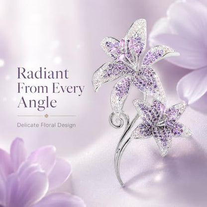 Flower Brooch for Women Rhinestone Pearl Zirconia Flower Lapel Pin Birthday Holiday Gift for Mother Wife Girlfriend - color: 02 Lily-5